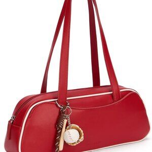 Trendy Underarm Purse in Red with Unique Baseball Charm - Lightweight & Spacious